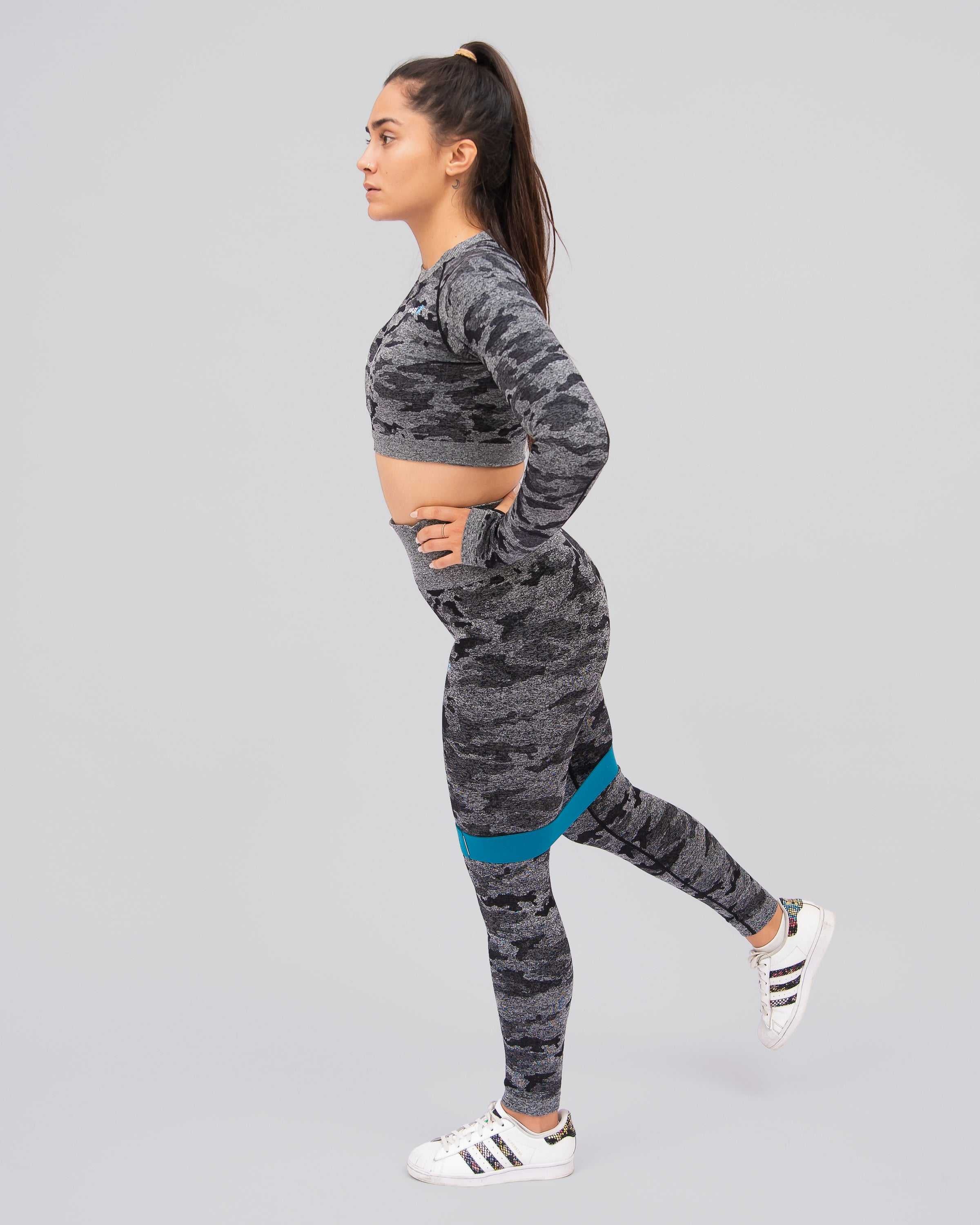 Camo Black Long Sleeve Crop Top