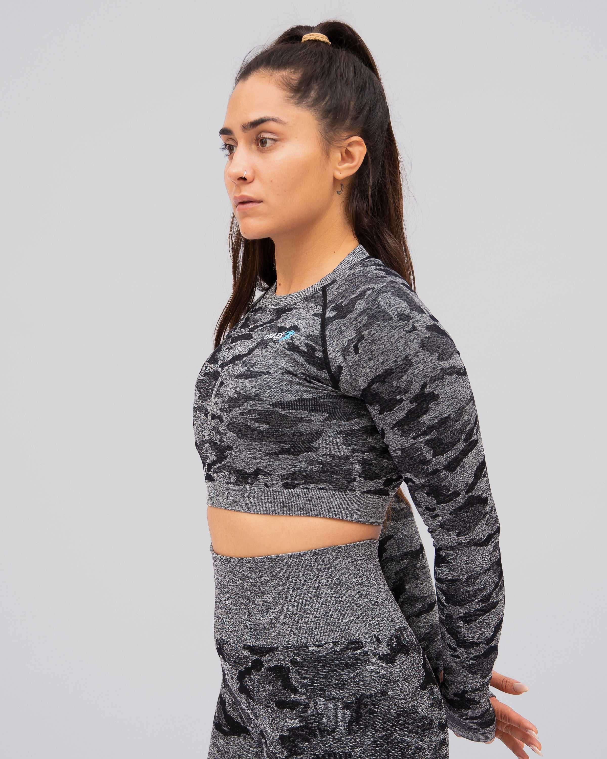 Camo Black Long Sleeve Crop Top