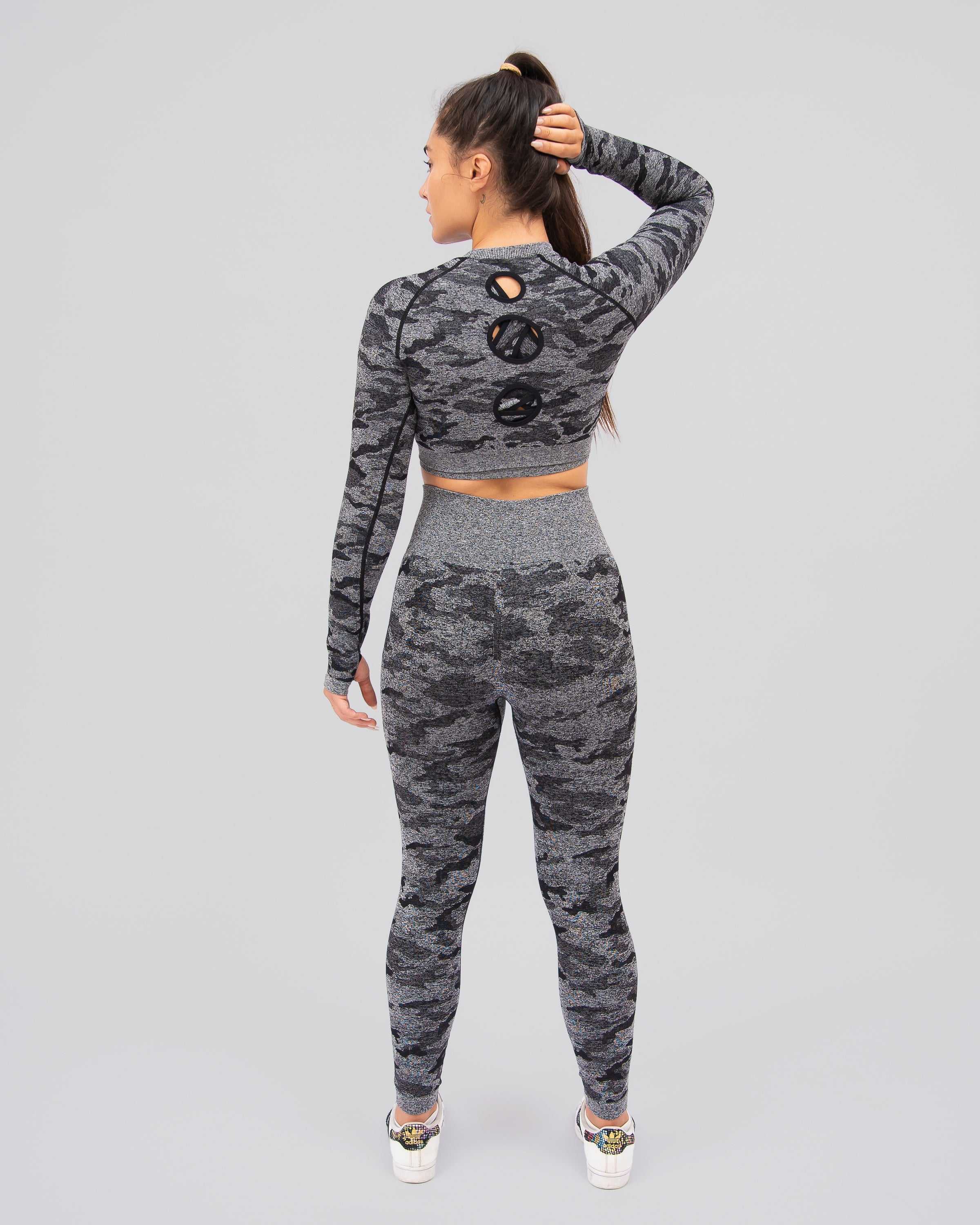 Camo Black Long Sleeve Crop Top