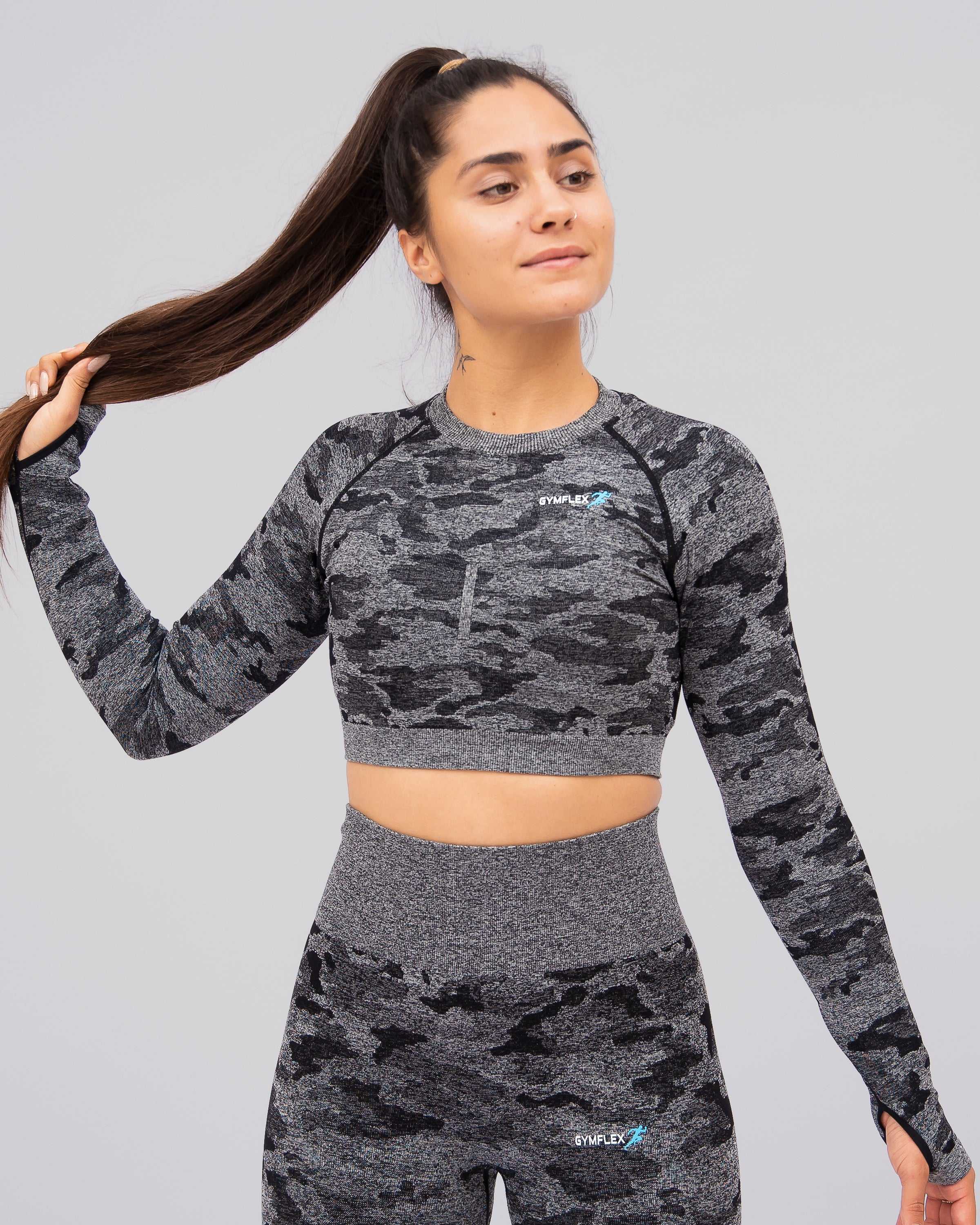 Camo Black Long Sleeve Crop Top