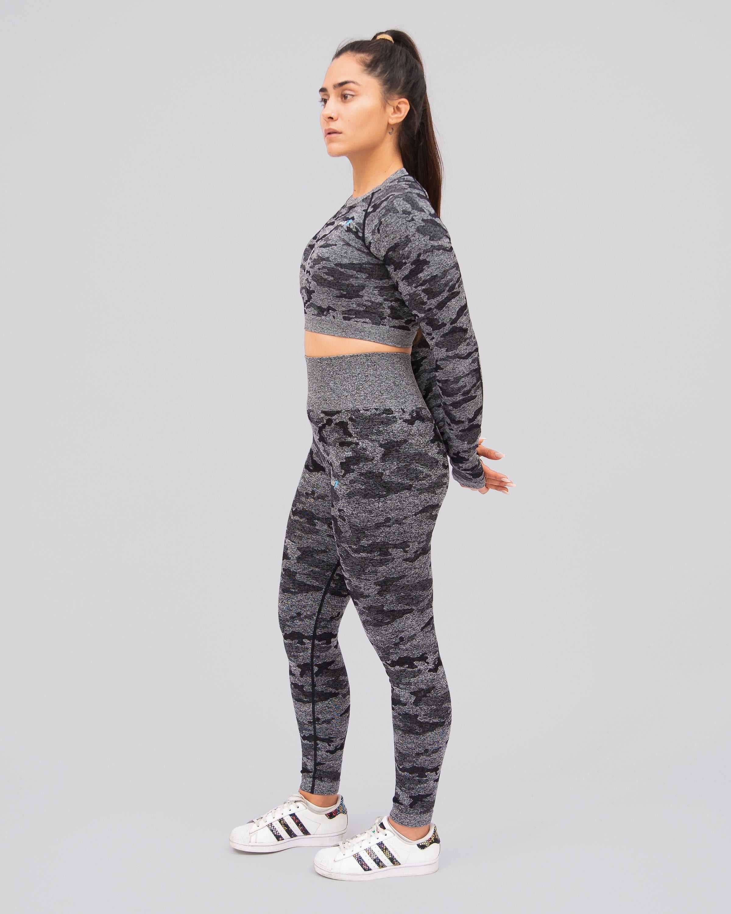 Camo Black Long Sleeve Crop Top