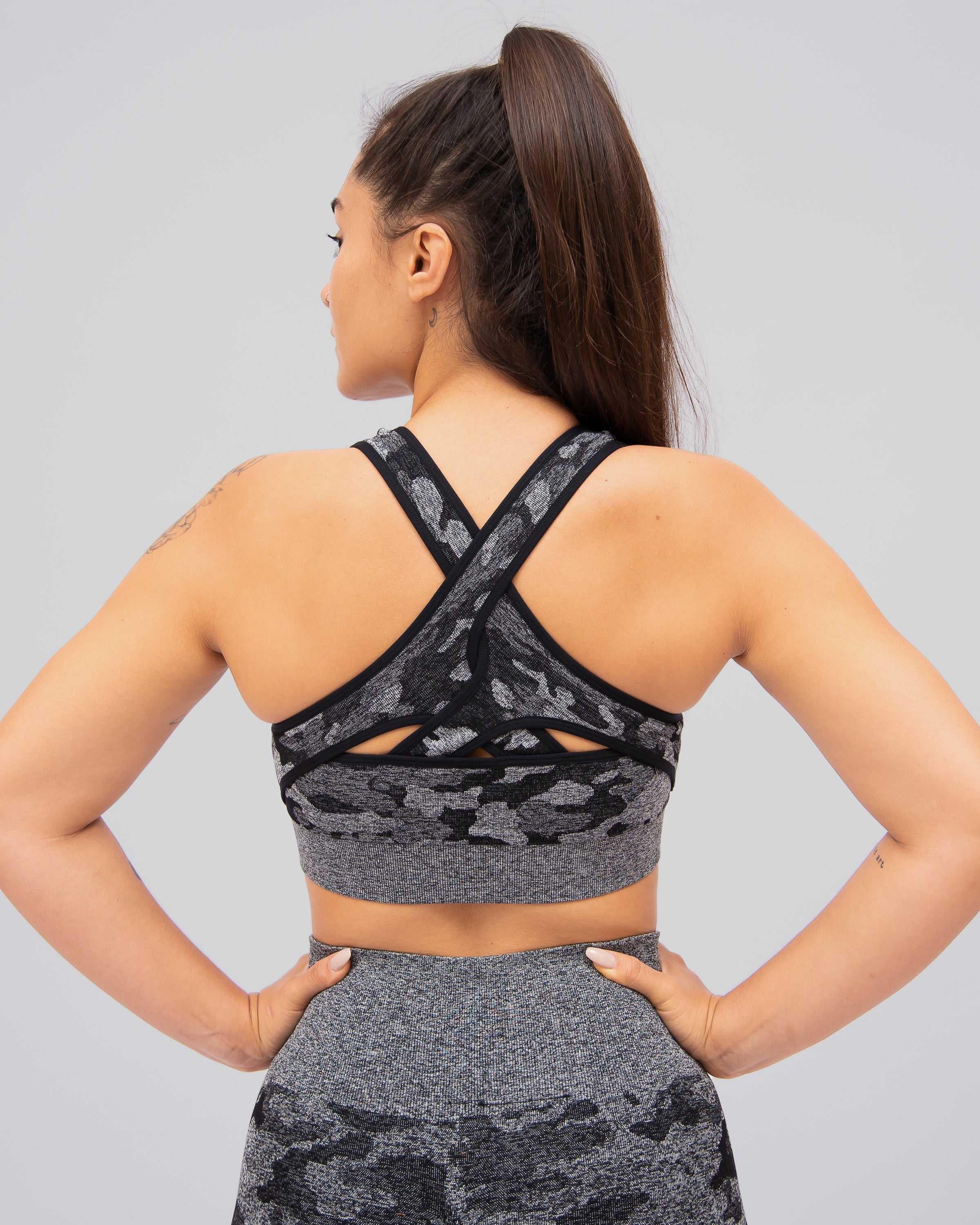 Camo Black Seamless Sports Bra