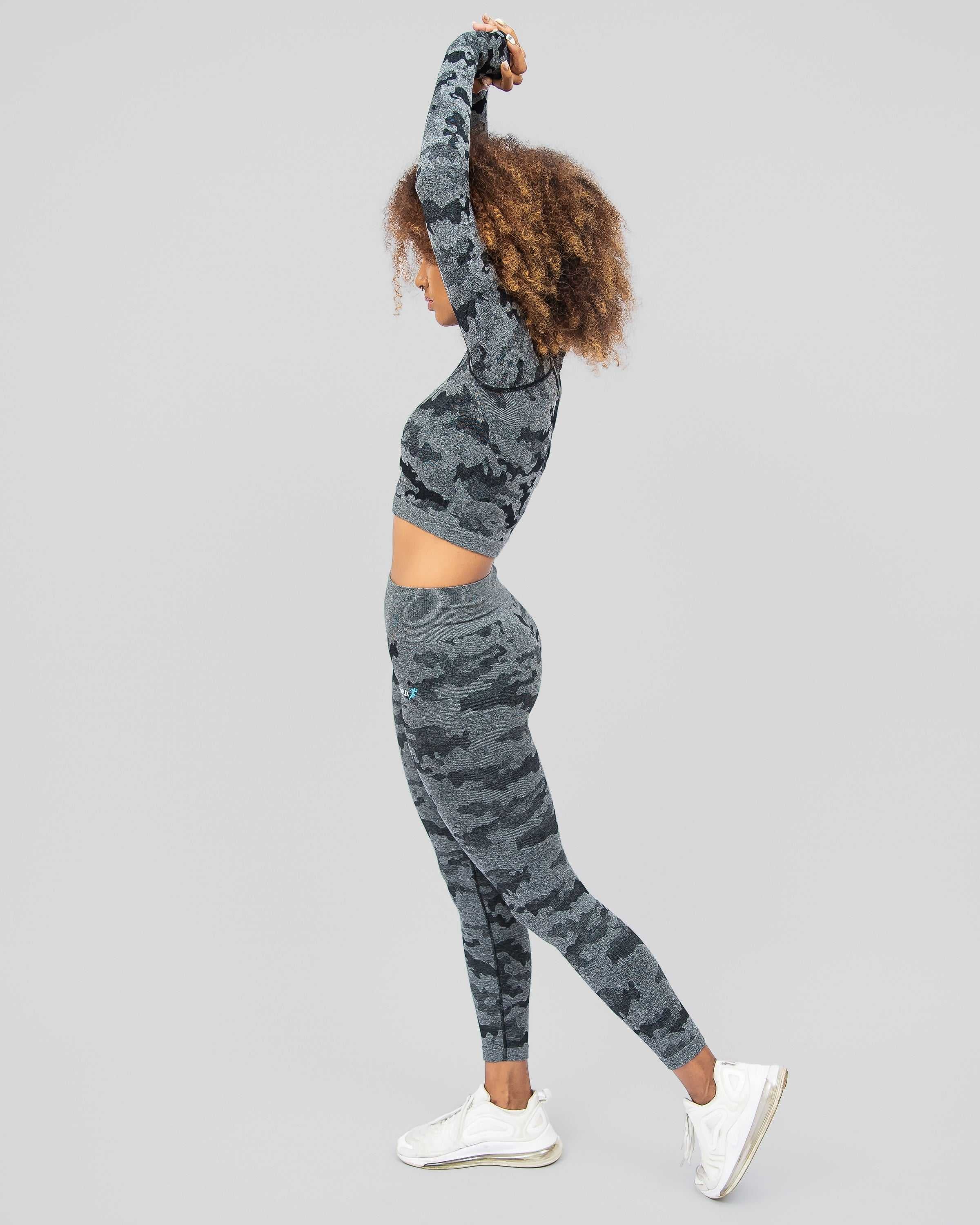 Camo Charcoal Long Sleeve Crop Top