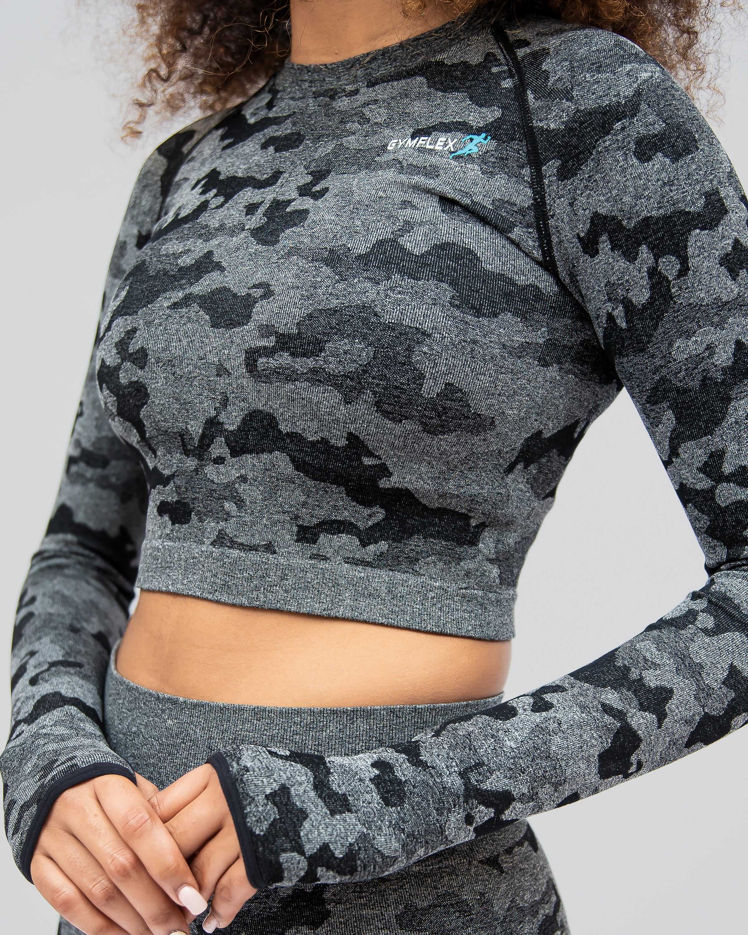 Camo Charcoal Long Sleeve Crop Top