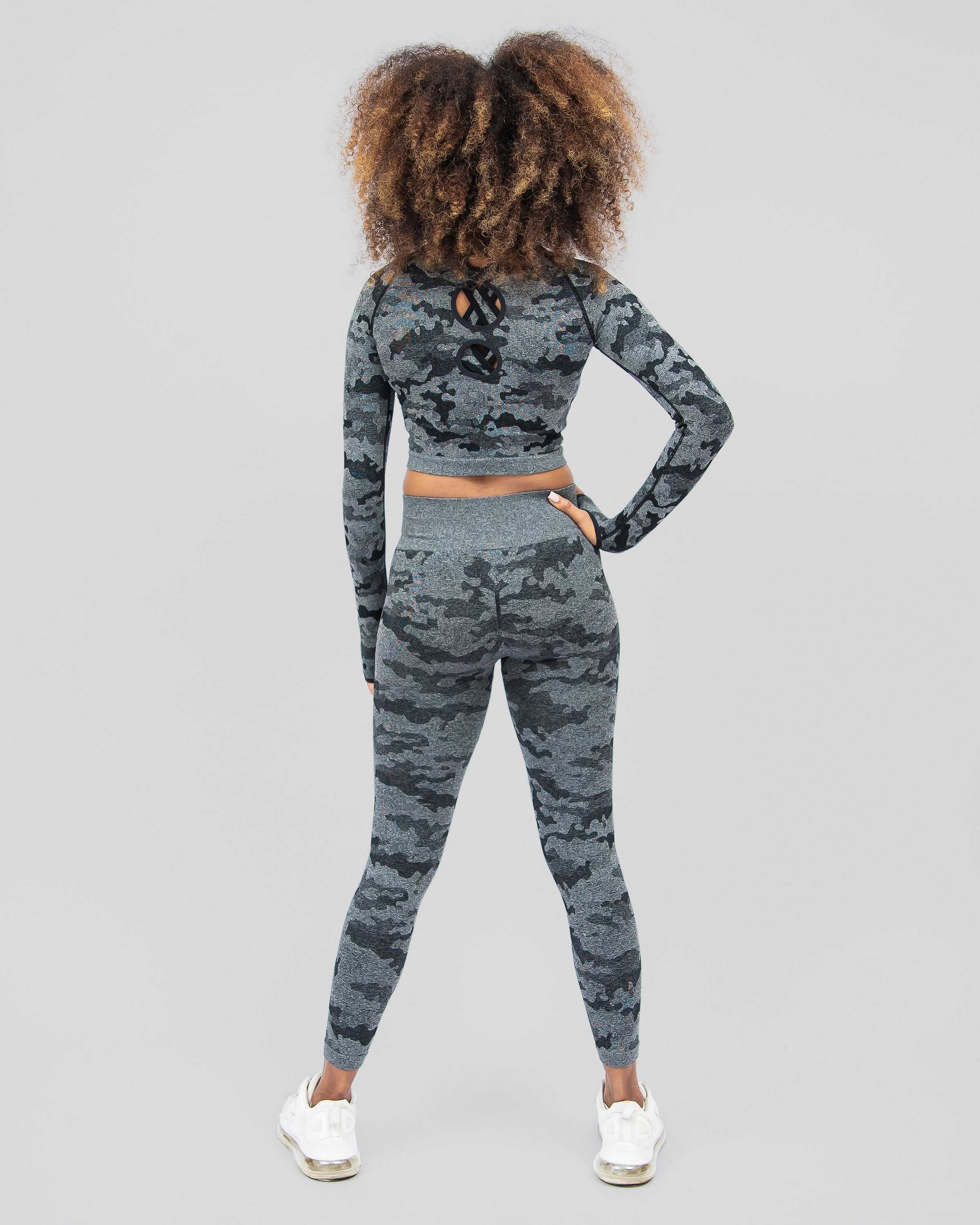 Camo Charcoal Long Sleeve Crop Top