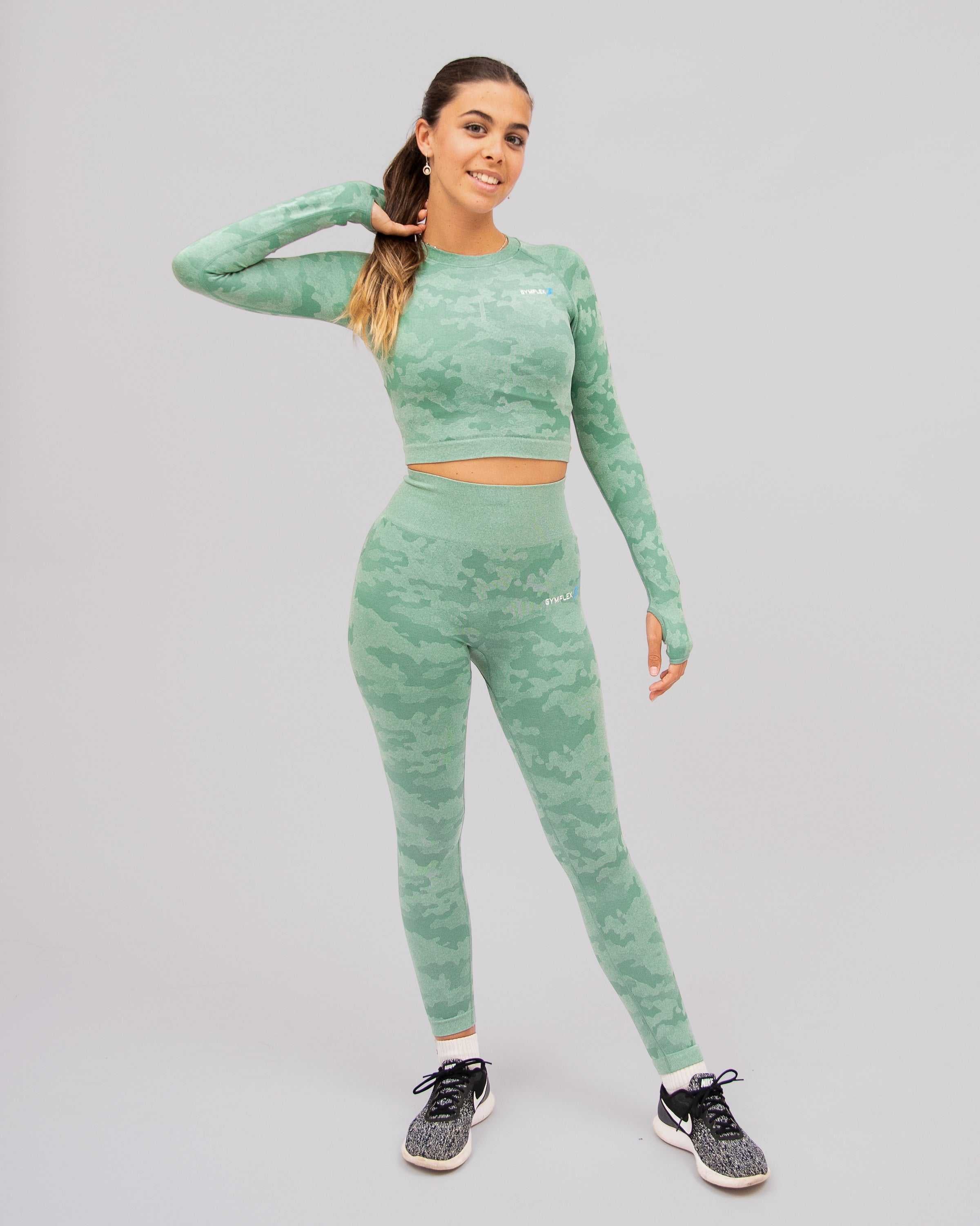 Camo Light Green Long Sleeve Crop Top