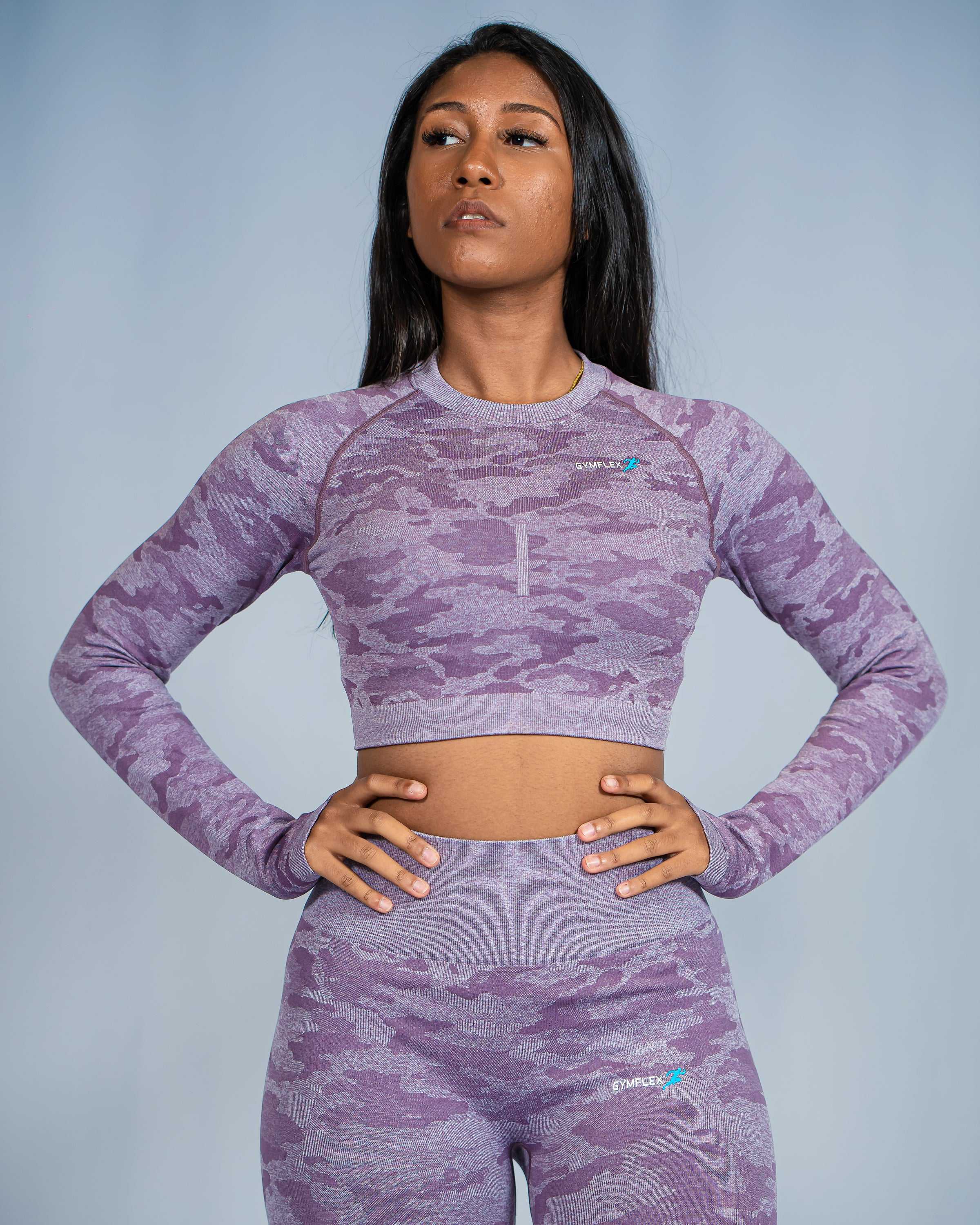 Camo Light Purple Long Sleeve Crop Top