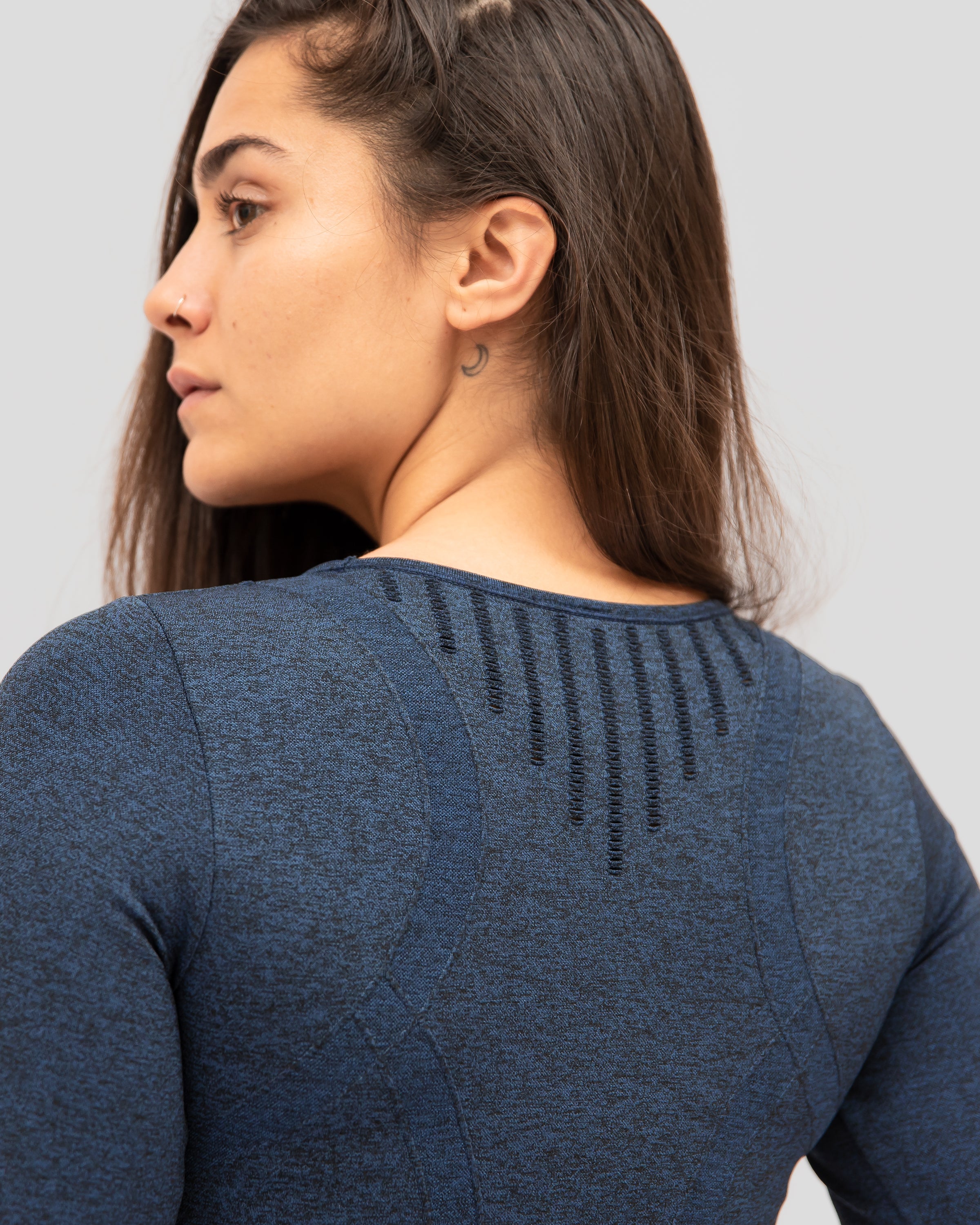 Dynamic Navy Blue Long Sleeve Crop Top