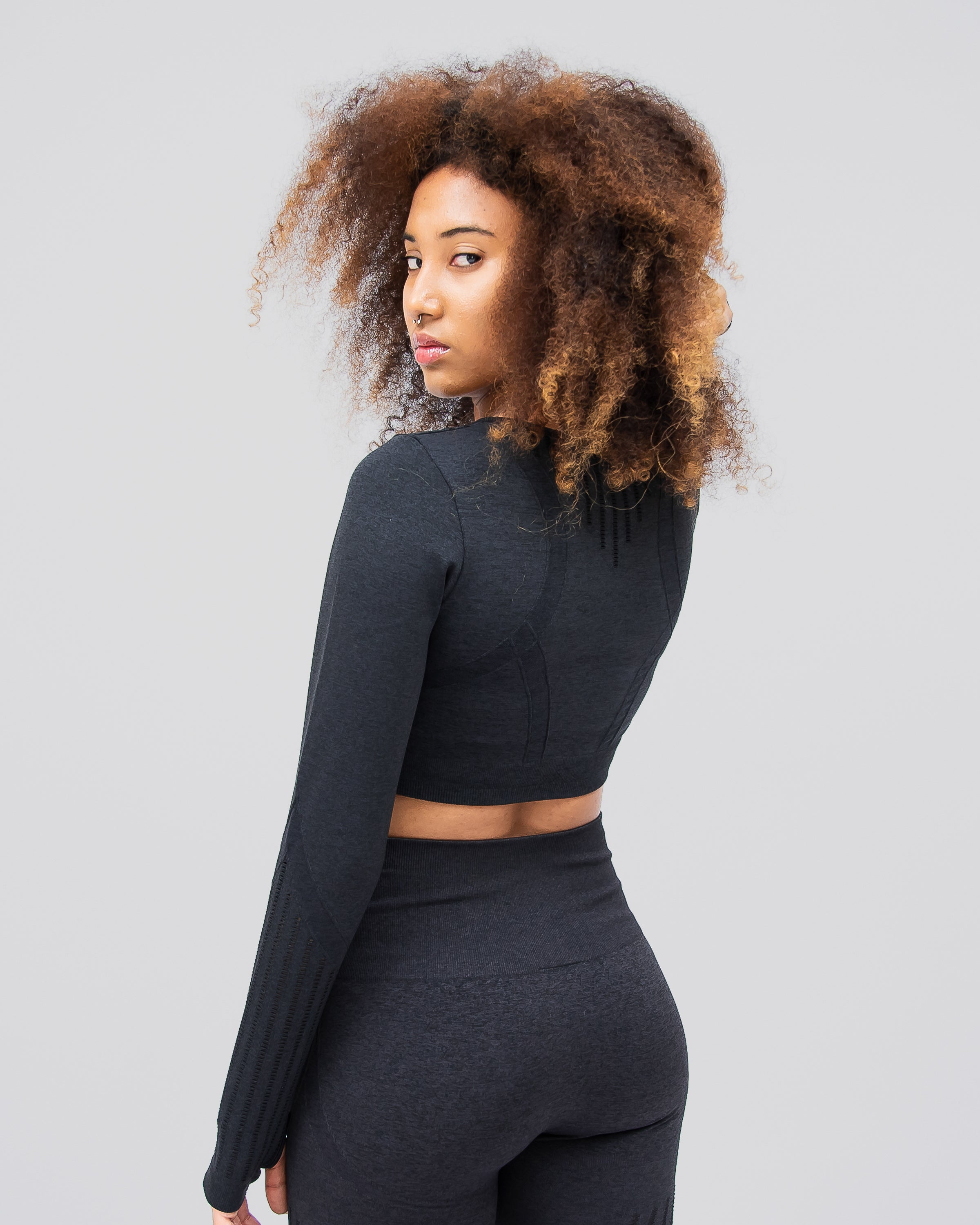 Dynamic Black Long Sleeve Crop Top