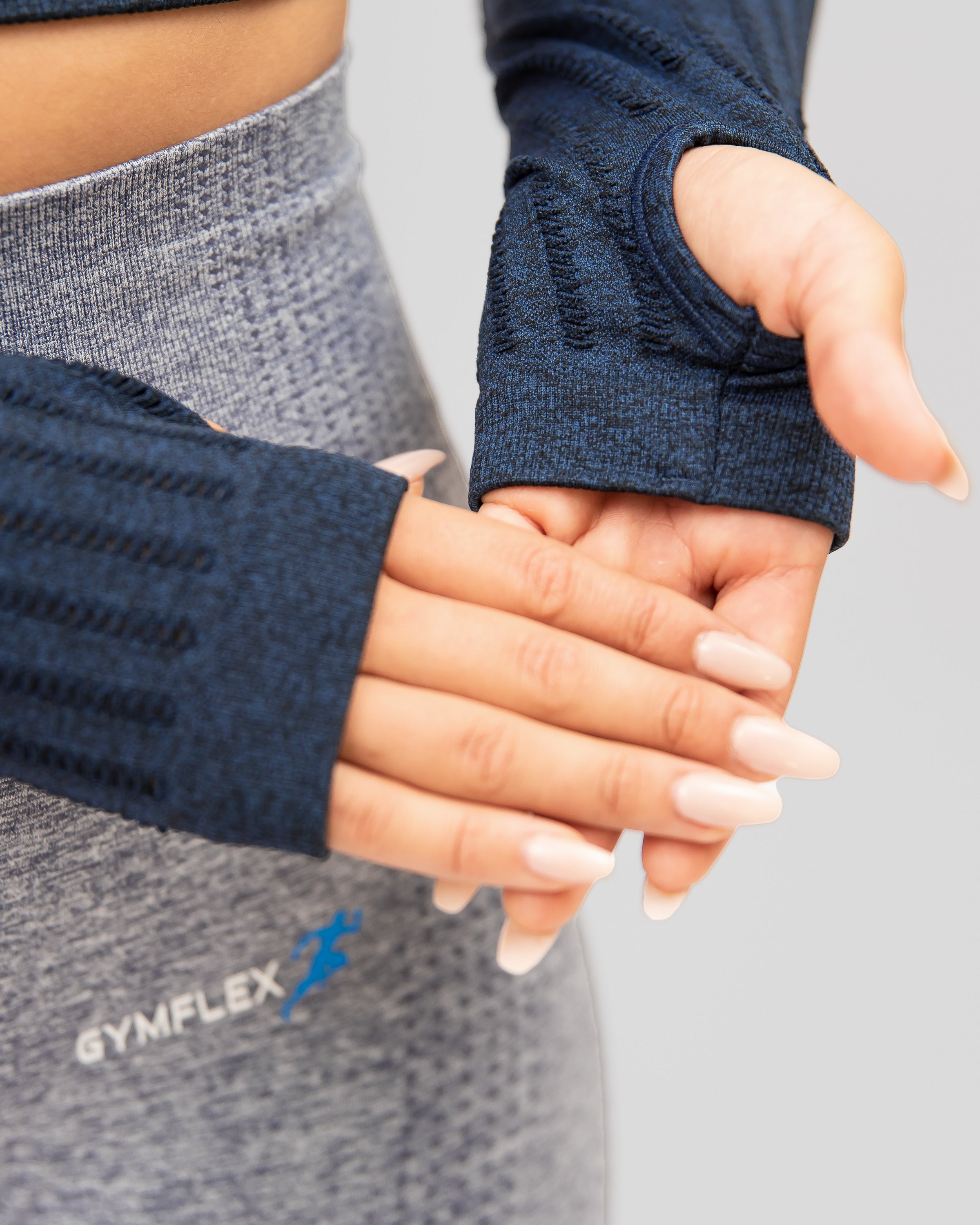 Dynamic Navy Blue Long Sleeve Crop Top