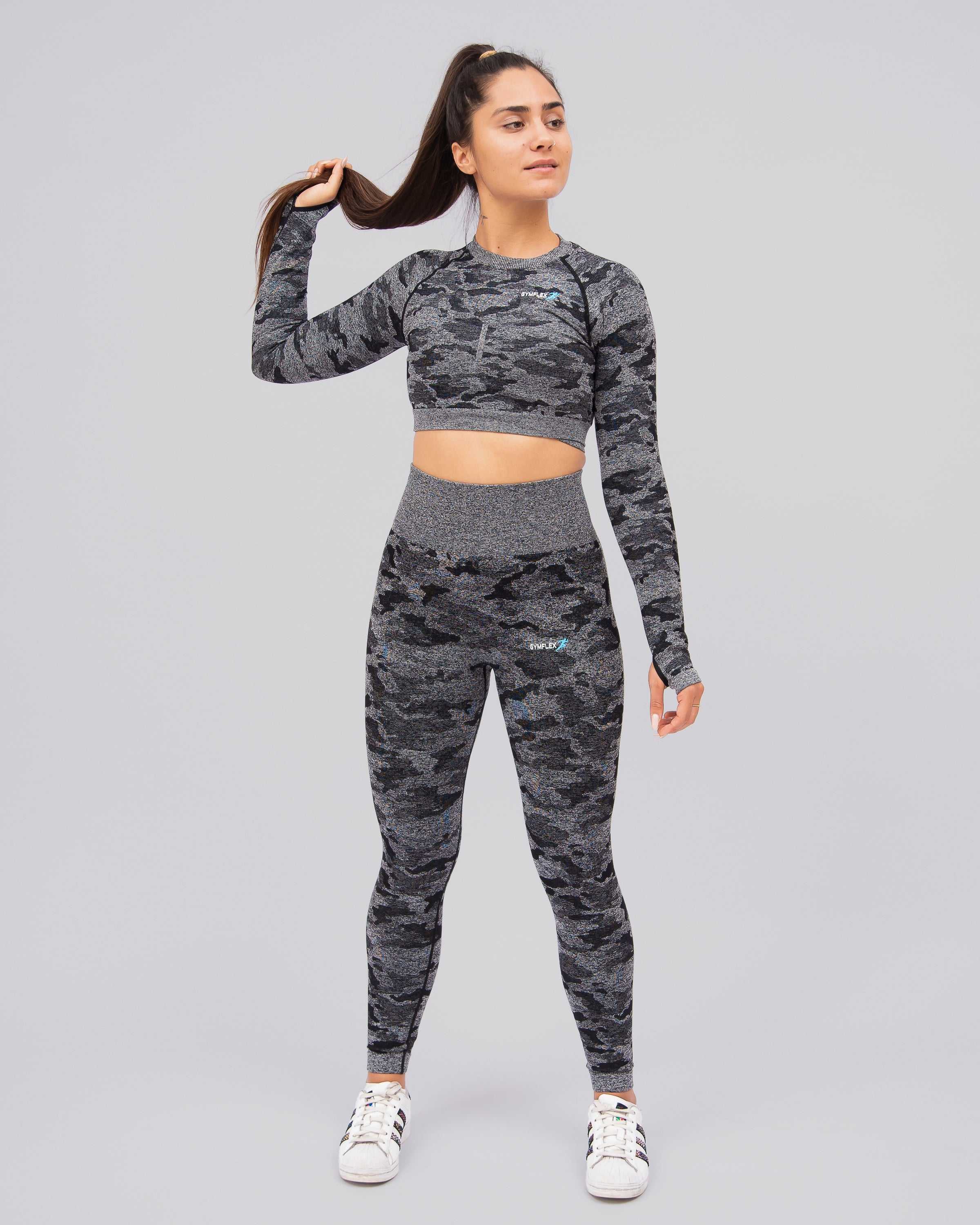 Camo Black Long Sleeve Crop Top
