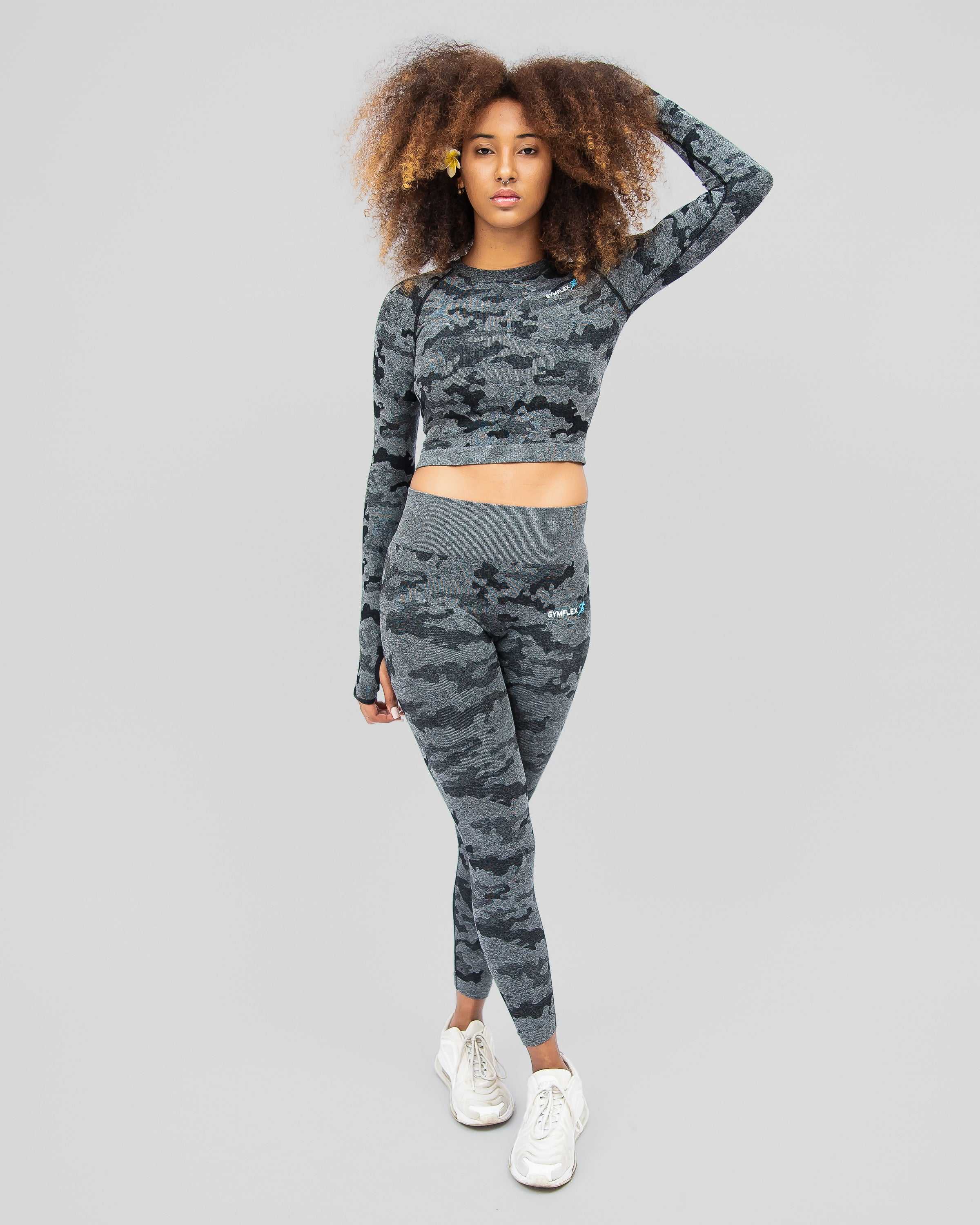 Camo Charcoal Long Sleeve Crop Top
