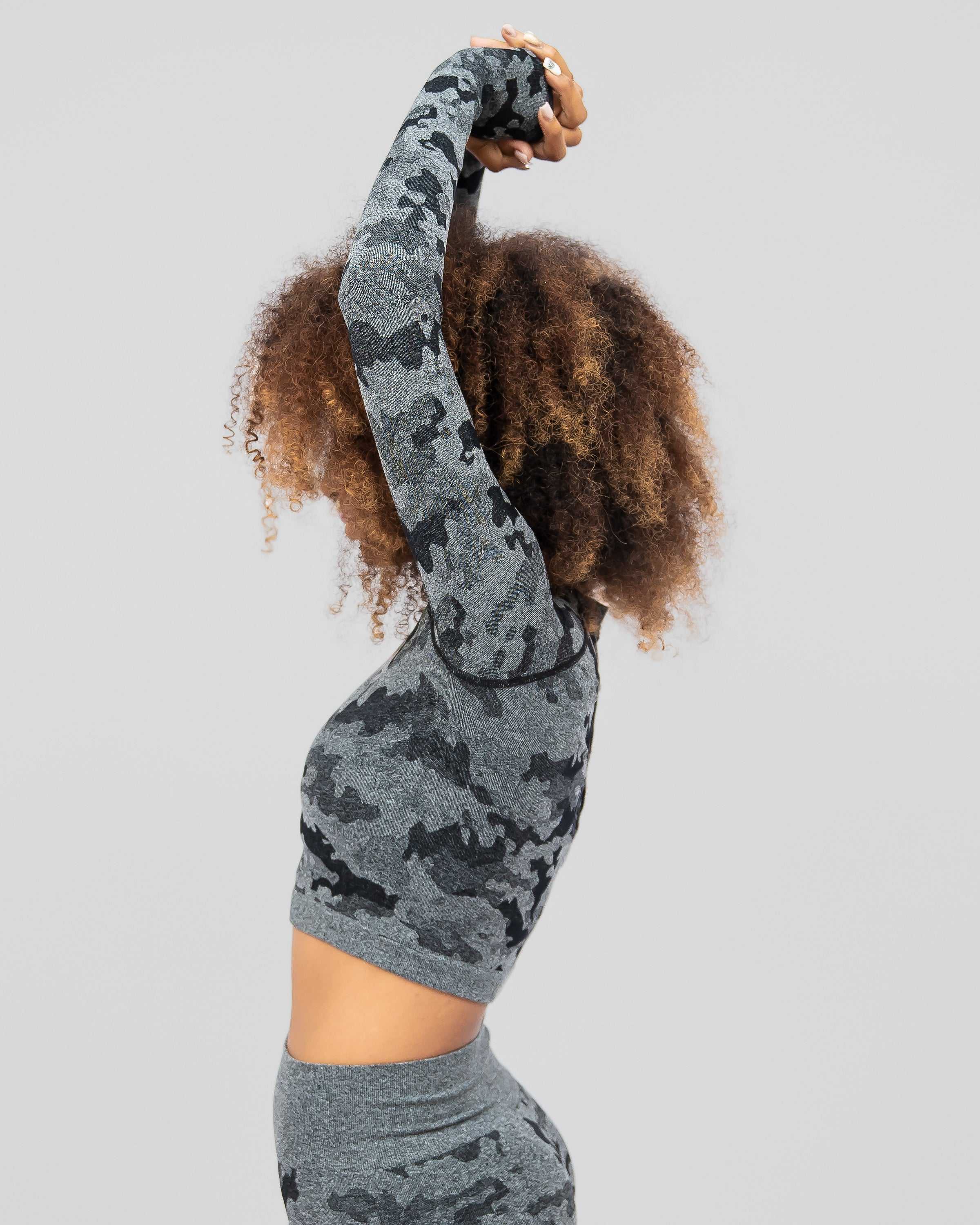 Camo Charcoal Long Sleeve Crop Top