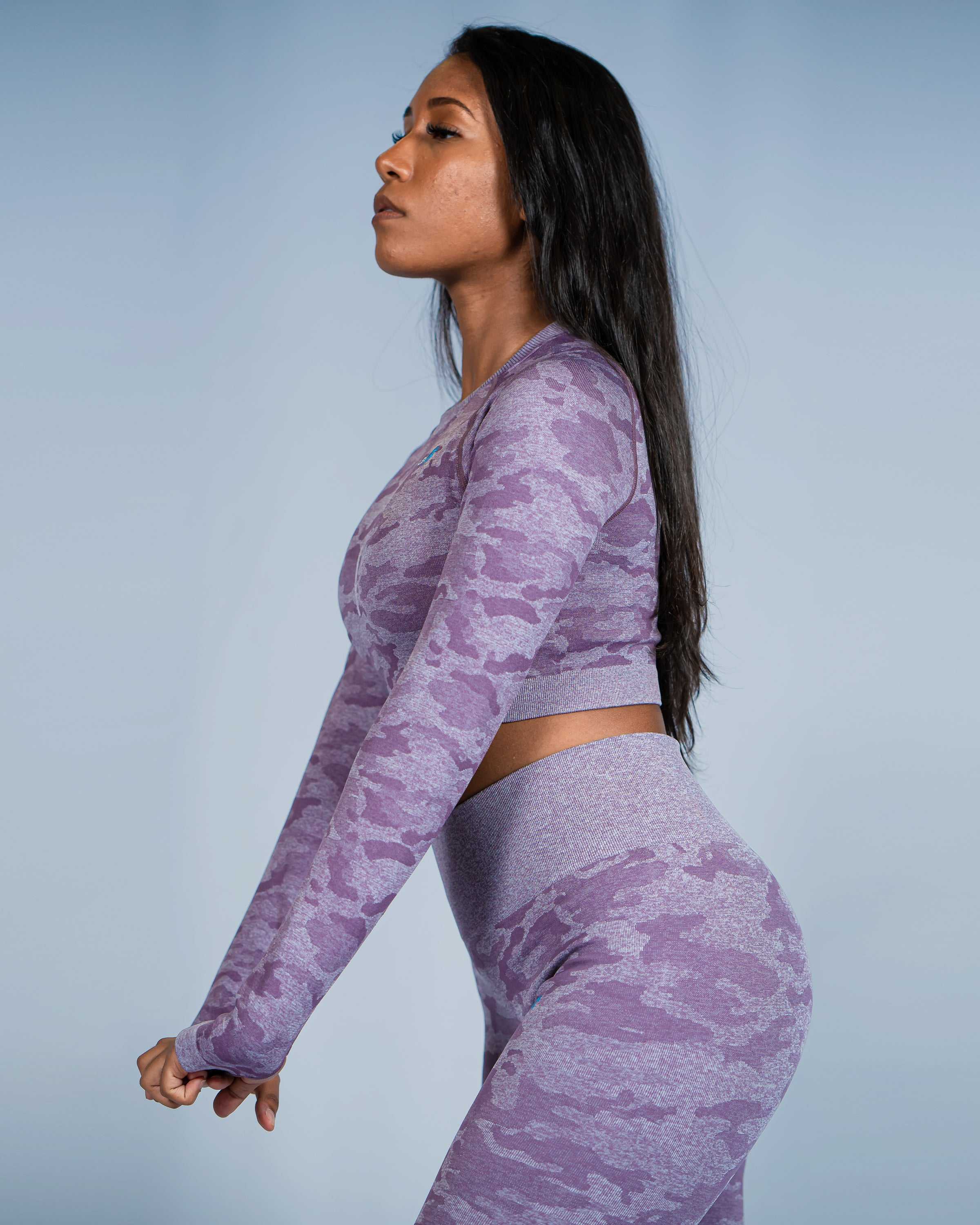 Camo Light Purple Long Sleeve Crop Top